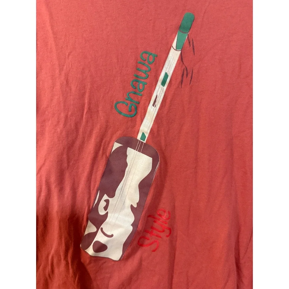 Gnawa Style Graphic T-Shirt Mens Large Red Short Sleeve Cotton Morocco Tee